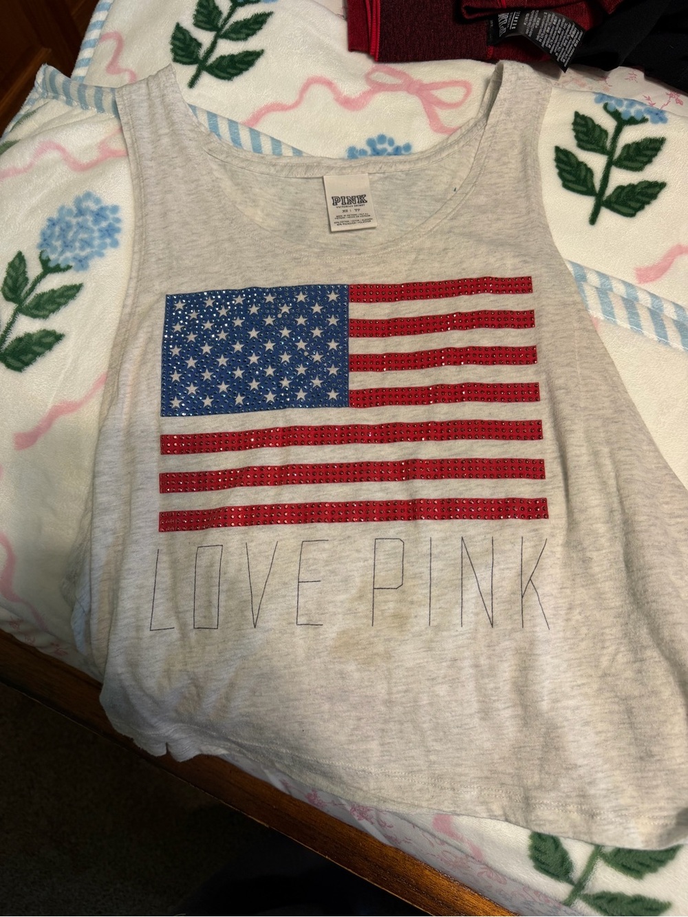 PINK Victoria's Secret Gray Crop Tank with American Flag